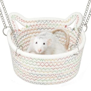 jwshang small rat hammock for cage chew proof, hanging rat bed basket, durable rat cage accessories hammock with sturdy chains, rat snuggling sleeping nest for small animals mice, sugar glider