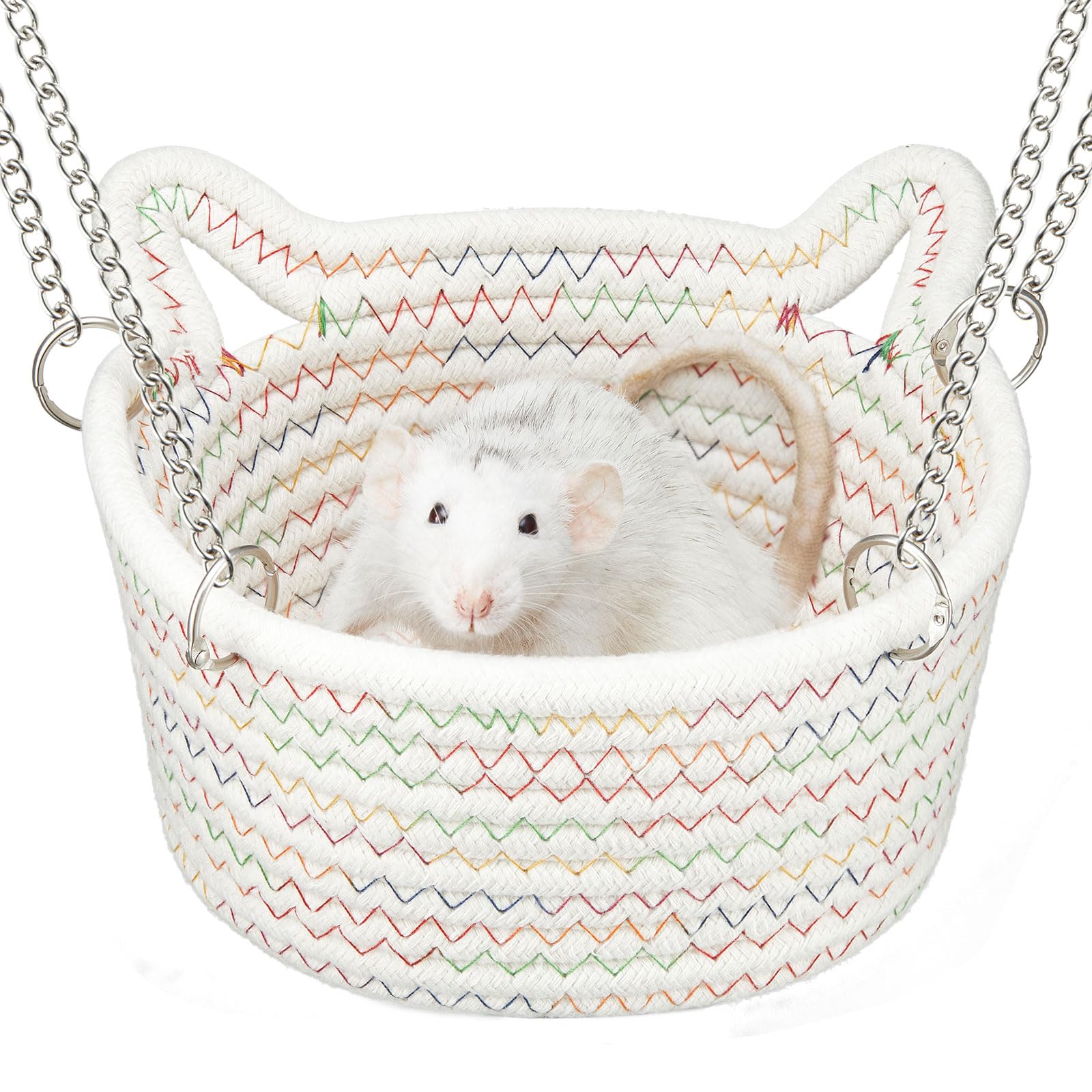 JWShang Small Rat Hammock for Cage Chew Proof, Hanging Rat Bed Basket, Durable Rat Cage Accessories Hammock with Sturdy Chains, Rat Snuggling Sleeping Nest for Small Animals Mice, Sugar Glider