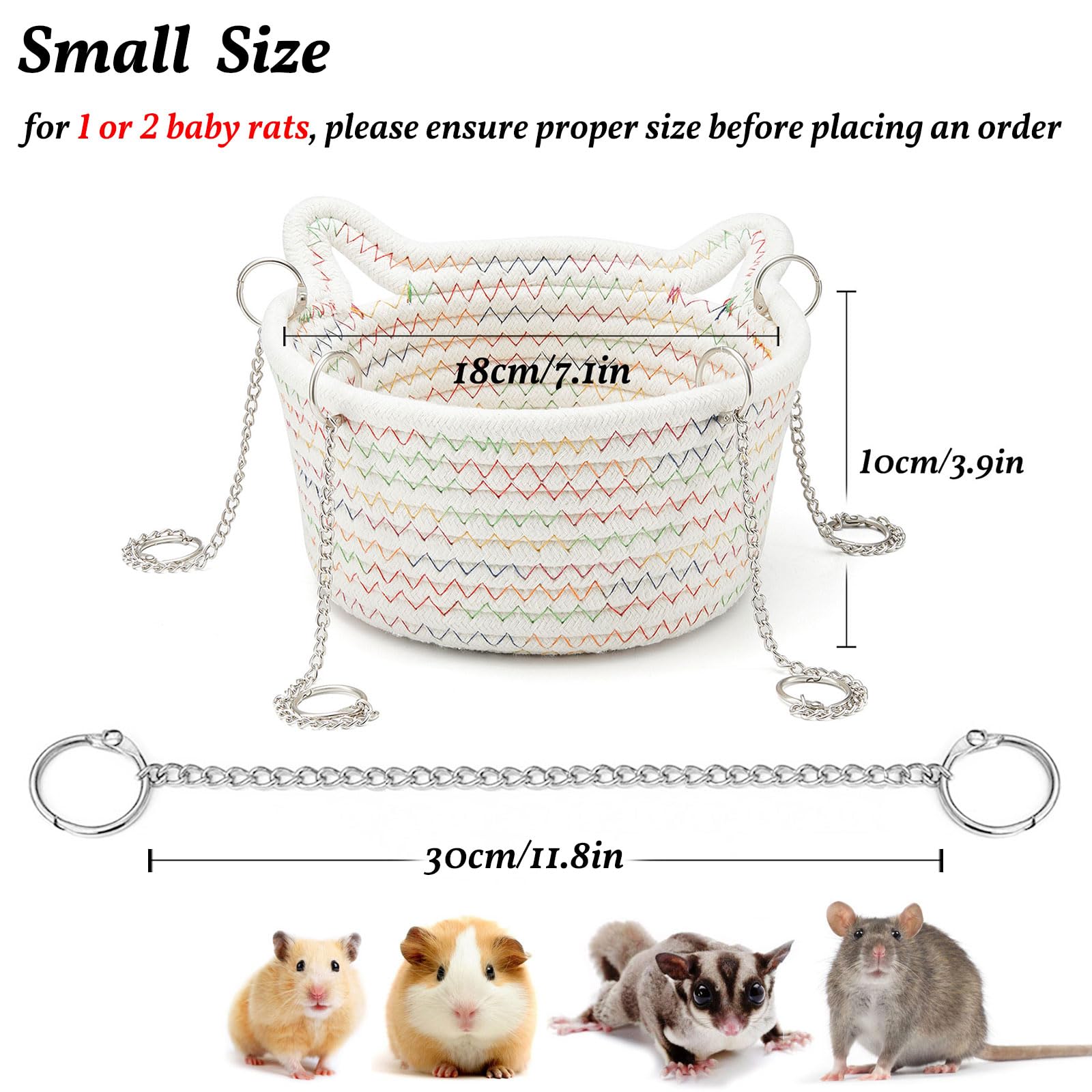 JWShang Small Rat Hammock for Cage Chew Proof, Hanging Rat Bed Basket, Durable Rat Cage Accessories Hammock with Sturdy Chains, Rat Snuggling Sleeping Nest for Small Animals Mice, Sugar Glider