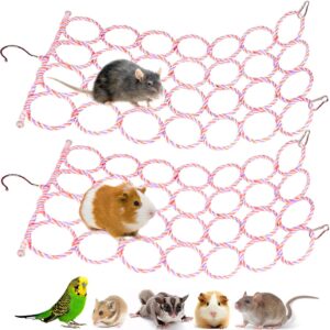 jevnd 2 pcs rat climbing rope net toy for cage, bird hemp rope perch swing, ladder rope bridge hanging hammock, small animal activity toy for mouse, mice, parrot, bird (random color)