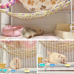 Jevnd 2 Pcs Rat Climbing Rope Net Toy for Cage, Bird Hemp Rope Perch Swing, Ladder Rope Bridge Hanging Hammock, Small Animal Activity Toy for Mouse, Mice, Parrot, Bird (Random Color)