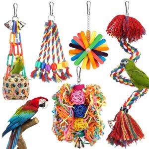 bird toys bird rope perch with bell colorful bird chewing shredding foraging toys parakeet toy parrot swing climbing standing hanging toys bird cage accessories for conure cockatiel budgies lovebird