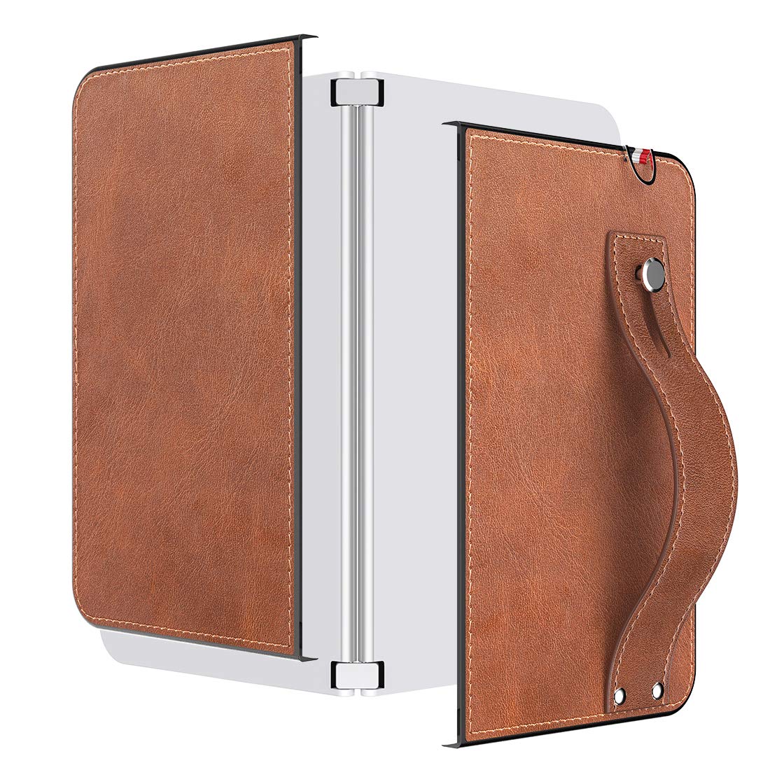 Foluu for Microsoft Surface Duo Case, Surface Duo Leather Case 2020, [Slim & Lightweight] PU Leather Back Cover Hard PC Holder with Hand Strap Protective Phone Case for Microsoft Surface Duo (Brown)