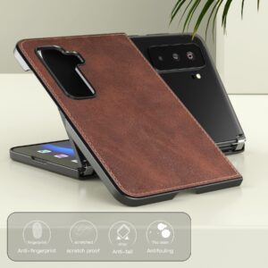 Foluu Microsoft Surface Duo 2 Case, Leather with Hand Strap, Slim PU Protective Phone Case (Brown)