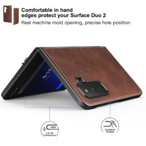 Foluu Microsoft Surface Duo 2 Case, Leather with Hand Strap, Slim PU Protective Phone Case (Brown)