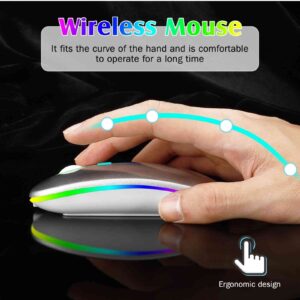 2.4GHz & Bluetooth Mouse, Rechargeable Wireless Mouse for Microsoft Surface Duo Bluetooth Wireless Mouse for Laptop/PC/Mac/Computer/Tablet/Android RGB LED Rose Gold