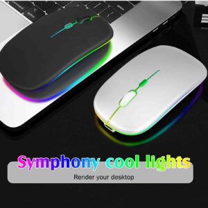 2.4GHz & Bluetooth Mouse, Rechargeable Wireless Mouse for Microsoft Surface Duo Bluetooth Wireless Mouse for Laptop/PC/Mac/Computer/Tablet/Android RGB LED Rose Gold