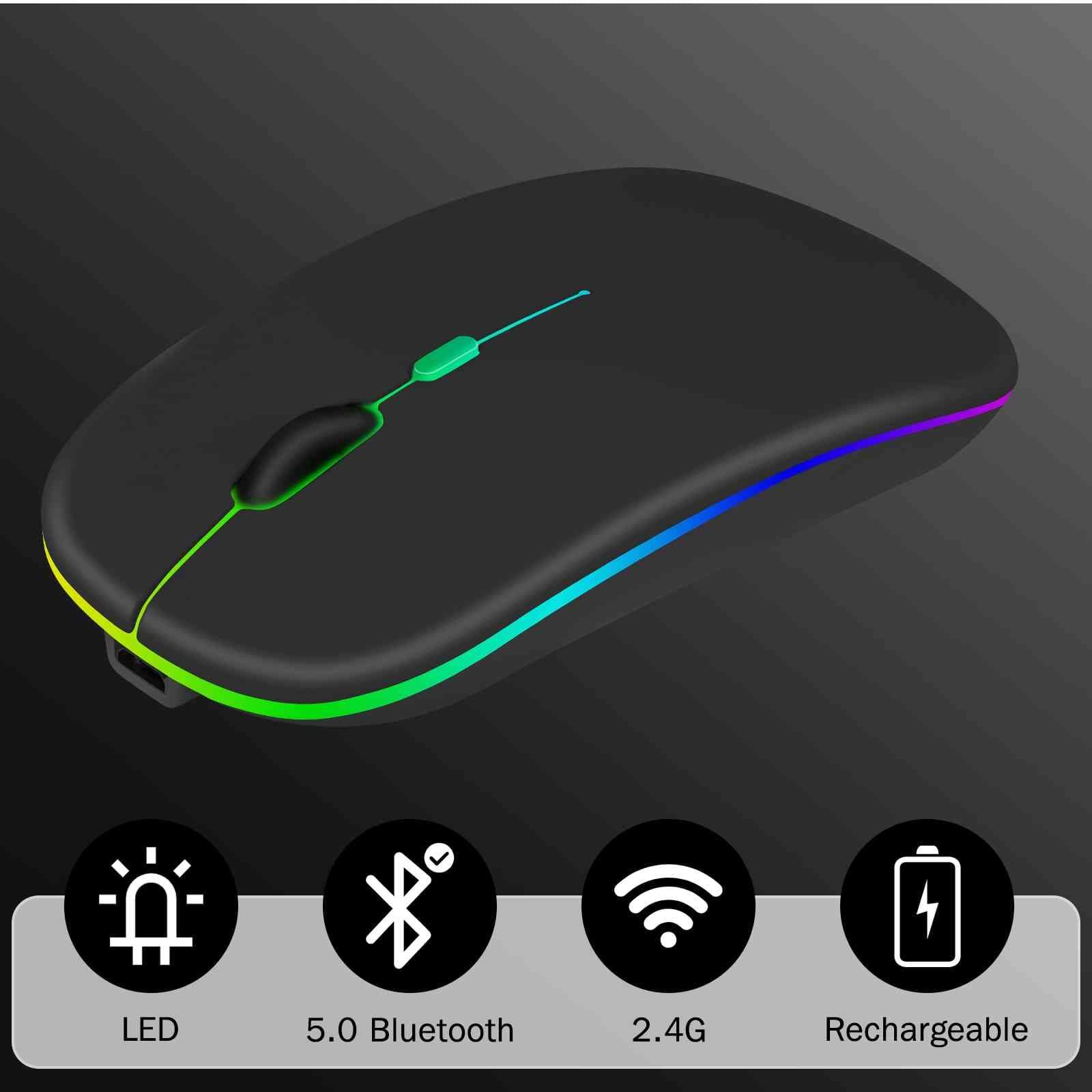 2.4GHz & Bluetooth Mouse, Rechargeable Wireless Mouse for Microsoft Surface Duo Bluetooth Wireless Mouse for Laptop/PC/Mac/Computer/Tablet/Android RGB LED Rose Gold