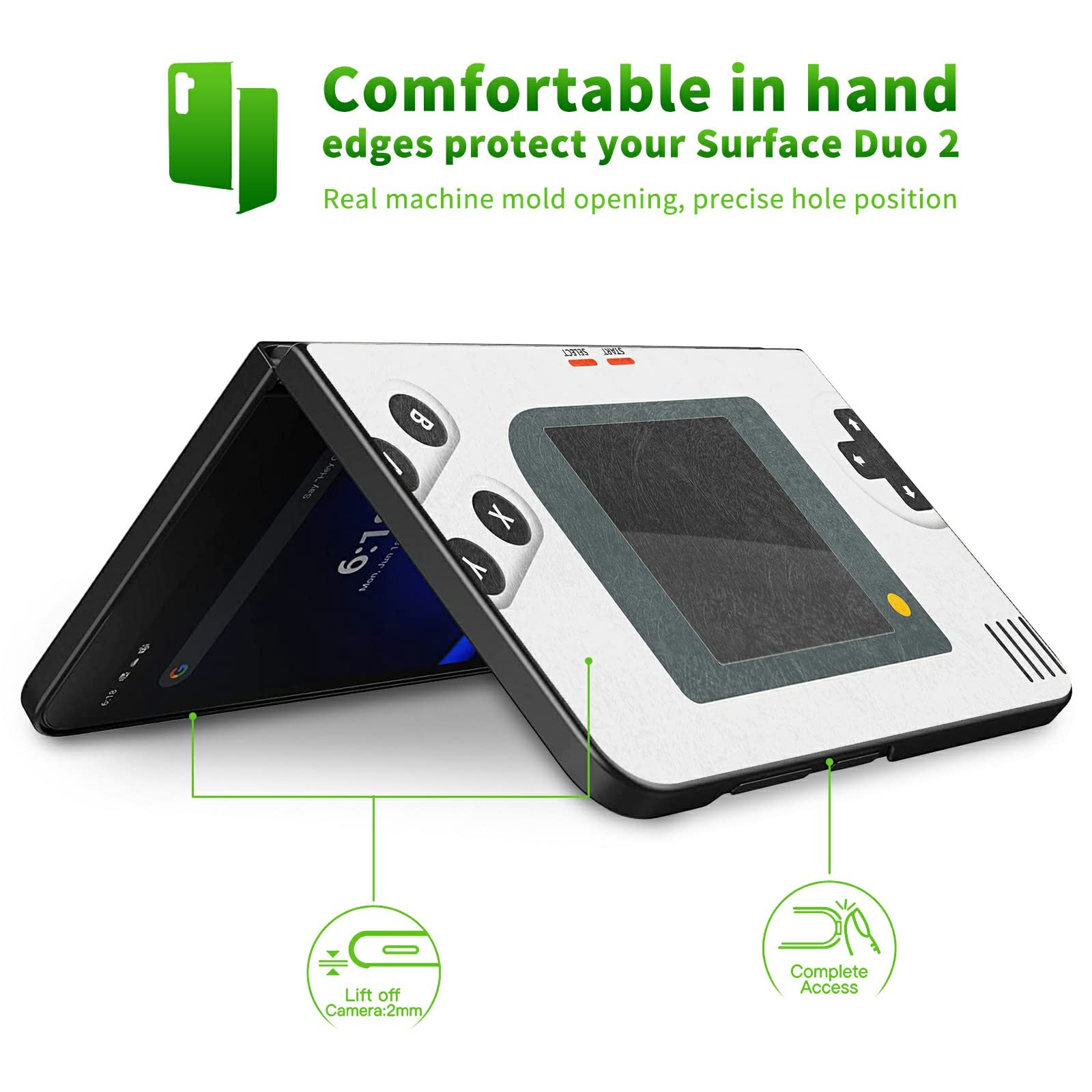 RWUTYTIUL Compatible with Microsoft Surface Duo Case 8.1", Minimalist Ultra Slim Durable Texture Bumper Hard PC Protective Phone Fold Cover Case for Microsoft Surface Duo 2020, Retro Gamepad