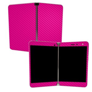 MightySkins Carbon Fiber Skin for Microsoft Surface Duo - Solid Hot Pink | Protective, Durable Textured Carbon Fiber Finish | Easy to Apply | Made in The USA