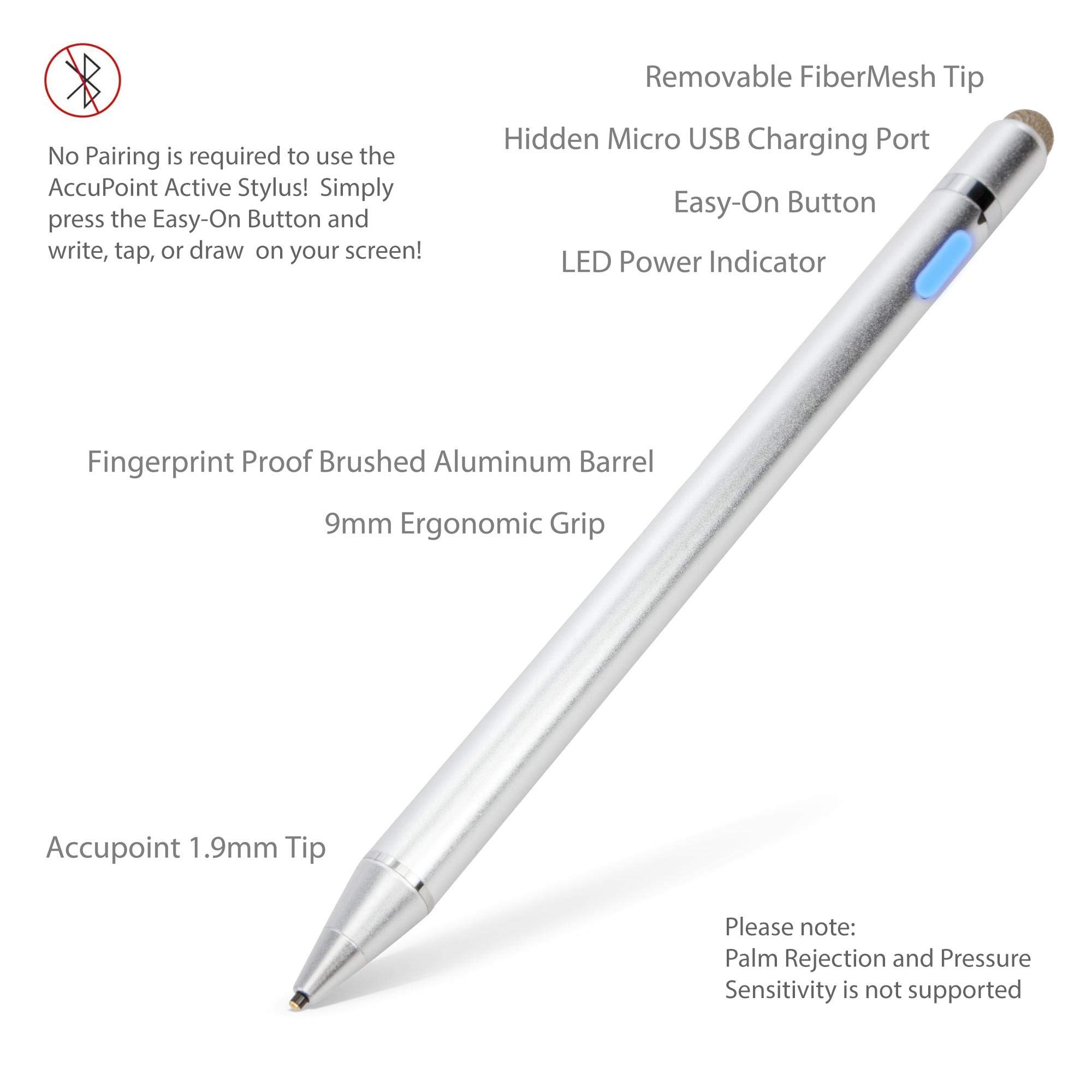 BoxWave Stylus Pen Compatible with Microsoft Surface Duo - AccuPoint Active Stylus, Electronic Stylus with Ultra Fine Tip - Metallic Silver