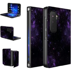 bwegrhe purple galaxy designed for microsoft surface duo 2 case, full cover ultra thin pu leather back hard pc phone case for microsoft surface duo 2 2nd 2021