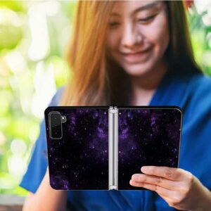 BWEGRHE Purple Galaxy Designed for Microsoft Surface Duo 2 Case, Full Cover Ultra Thin PU Leather Back Hard PC Phone Case for Microsoft Surface Duo 2 2nd 2021