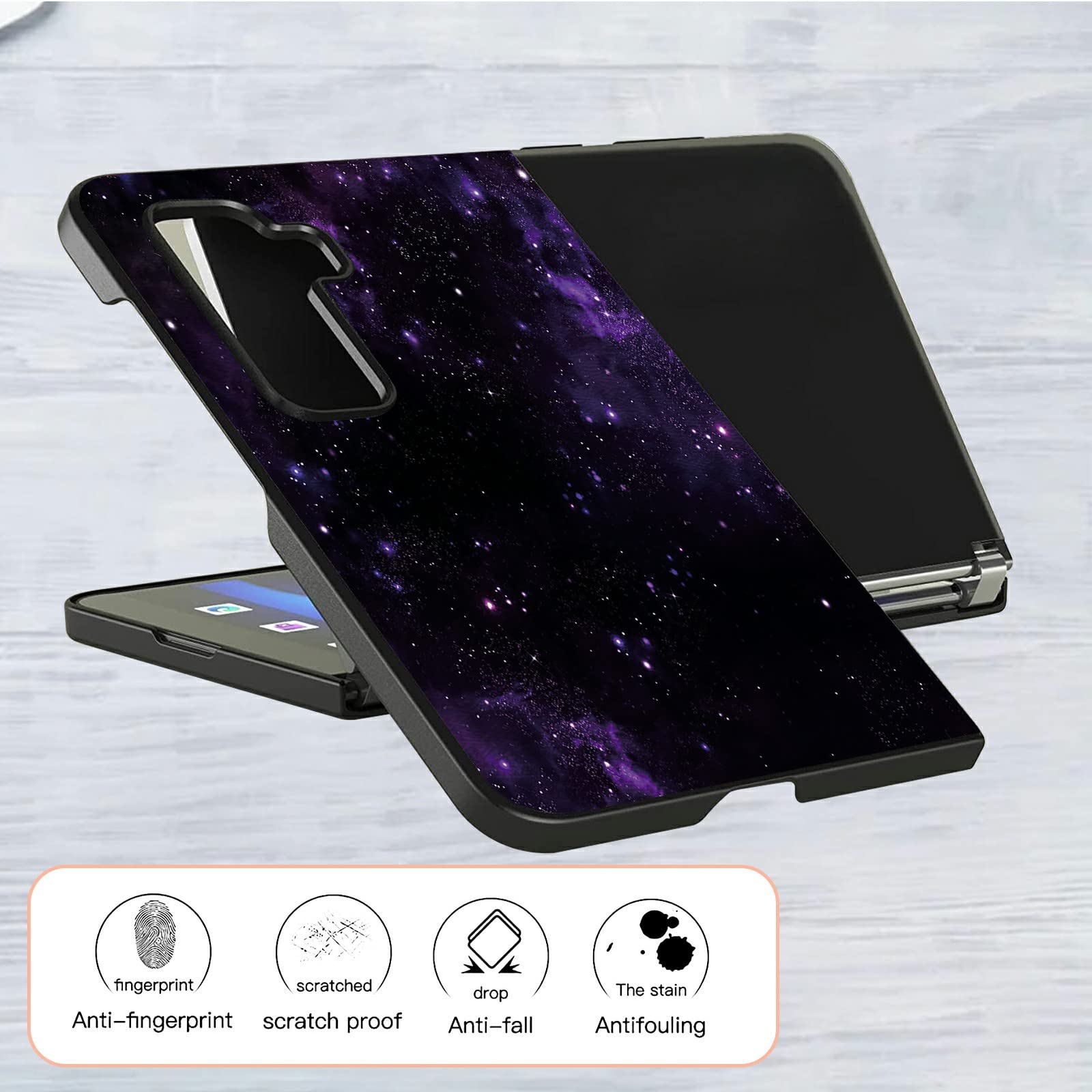 BWEGRHE Purple Galaxy Designed for Microsoft Surface Duo 2 Case, Full Cover Ultra Thin PU Leather Back Hard PC Phone Case for Microsoft Surface Duo 2 2nd 2021