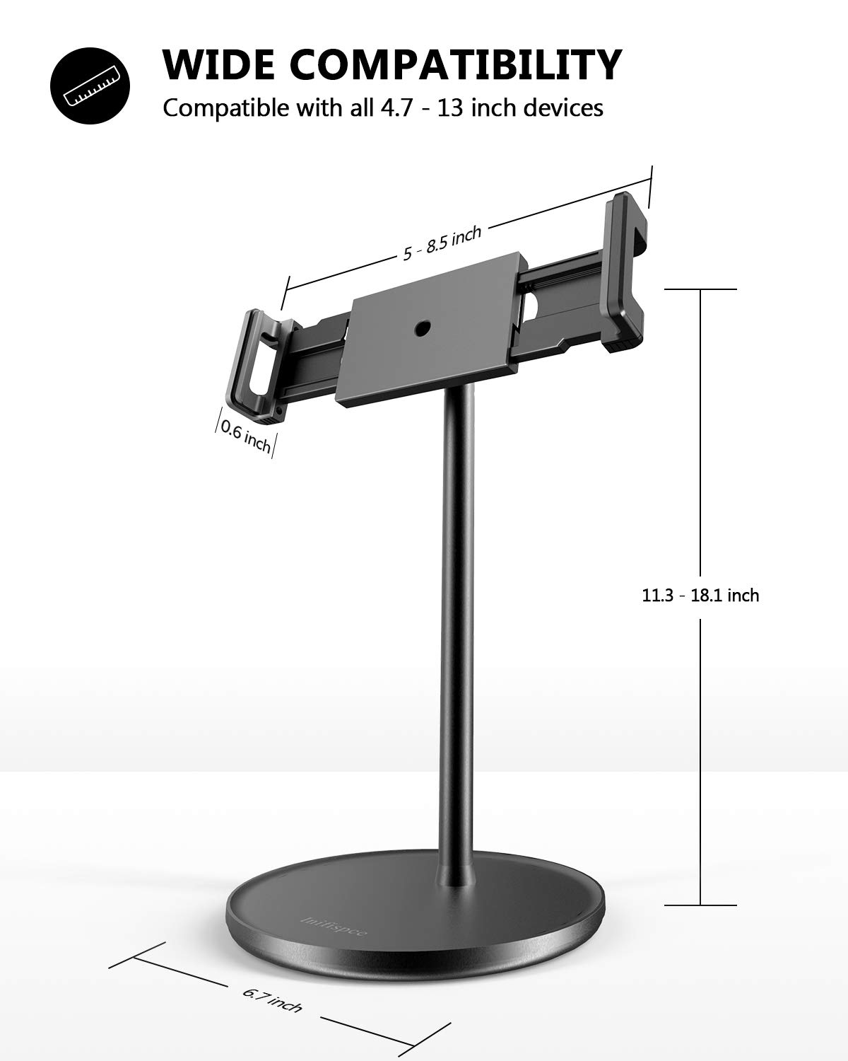 Inifispce Surface Pro Stand and Holder, Height Adjustable Tablet Stand Holder, Multi-Angle Adjustable, Aluminum Alloy Cradle Mount Dock for 4.7''-13'' Screen iPad Pro, Mini, Air, Surface Pro (Black)