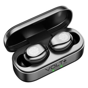 VOLT PLUS TECH Slim Travel Wireless V5.3 Earbuds Compatible with Microsoft Surface Duo Updated Micro Thin Case with Quad Mic 8D Bass IPX4 Waterproof/Sweatproof (Black)