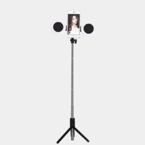 BoxWave Stand and Mount Compatible with Microsoft Surface Duo 2 5G - RingLight SelfiePod, Selfie Stick Extendable Arm with Ring Light - Jet Black