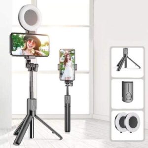 BoxWave Stand and Mount Compatible with Microsoft Surface Duo 2 5G - RingLight SelfiePod, Selfie Stick Extendable Arm with Ring Light - Jet Black