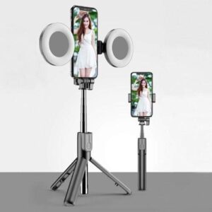 BoxWave Stand and Mount Compatible with Microsoft Surface Duo 2 5G - RingLight SelfiePod, Selfie Stick Extendable Arm with Ring Light - Jet Black