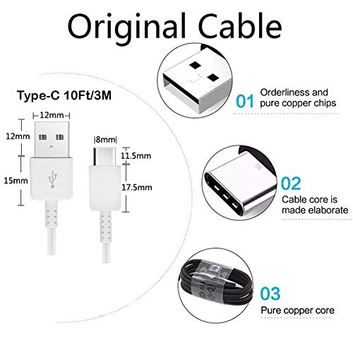 Original 10ft USB-C Cable Works for Microsoft Surface Duo with Fast Charging and Data Transfer. (White 3M)