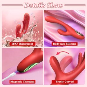 Vibrator Dildo Rabbit Sex Toys-LOVENOTE G Spot Vibrator Massager for Women Clitoral Nipple Stimulation, 3 in 1 Sex Toys with 14 Vibration & 7 Tongue Licking Flapping, Adult Sex Toys (Red)