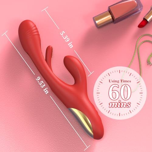 Vibrator Dildo Rabbit Sex Toys-LOVENOTE G Spot Vibrator Massager for Women Clitoral Nipple Stimulation, 3 in 1 Sex Toys with 14 Vibration & 7 Tongue Licking Flapping, Adult Sex Toys (Red)