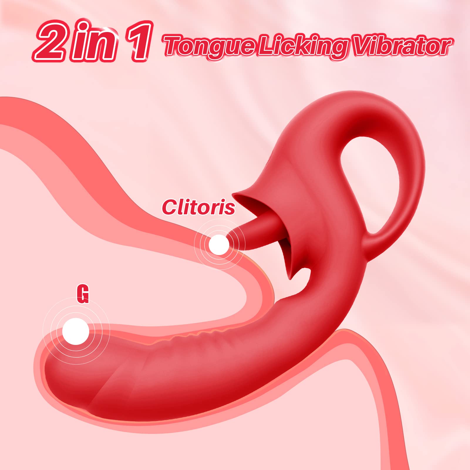 Clitoral Licking G Spot Vibrator, 2 in 1 Nipple Clitoralis Stimulator with 10 Licking & Vibrating Modes, Rechargeable Strapless Strap-On Realistic Dildo Vibrator, Adult Sex Toys for Women Couple (Red)