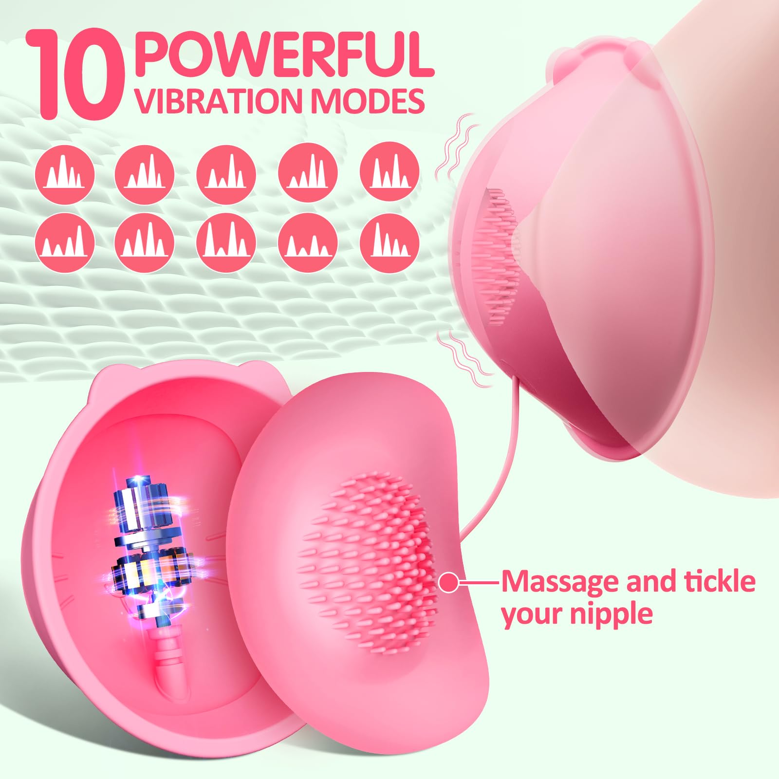 Nipple Toy Vibrator, Vibrating Nipple Clamps Sucking Stimulator Massager with 10 Powerful Vibration，Rechargeable Adult Sex Toys for Women Couples Pleasure Pink