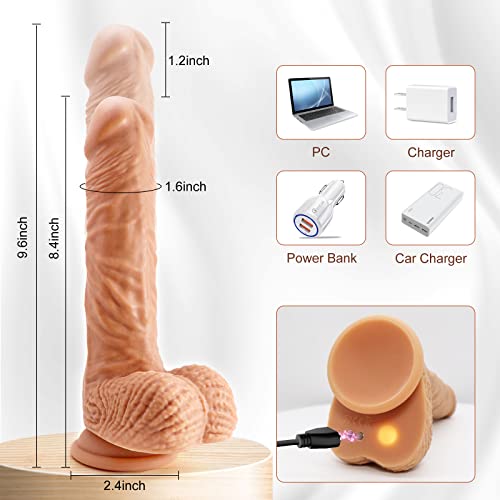 Realistic Thrusting G Spot Dildo Vibrator Adult Sex Toys for Women, 3 in 1 Lifelike Rotating Vibrating Dildos for Anal Stimulation, Strap on Thick Penis Dildo with Strong Suction Cup for Couples