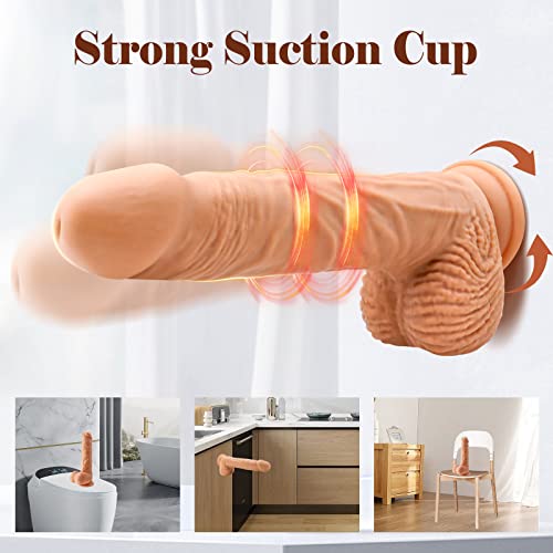 Realistic Thrusting G Spot Dildo Vibrator Adult Sex Toys for Women, 3 in 1 Lifelike Rotating Vibrating Dildos for Anal Stimulation, Strap on Thick Penis Dildo with Strong Suction Cup for Couples