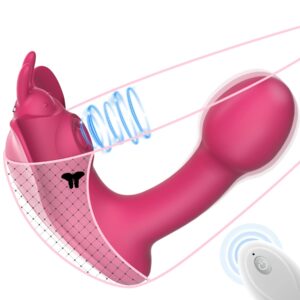 dual-action g spot vibrator - boefous bonnie, clitoralis stimulator with flapping & vibrating motion, remote control, butterfly wearable vibrator, adult sex toys for women pleasure, rose red