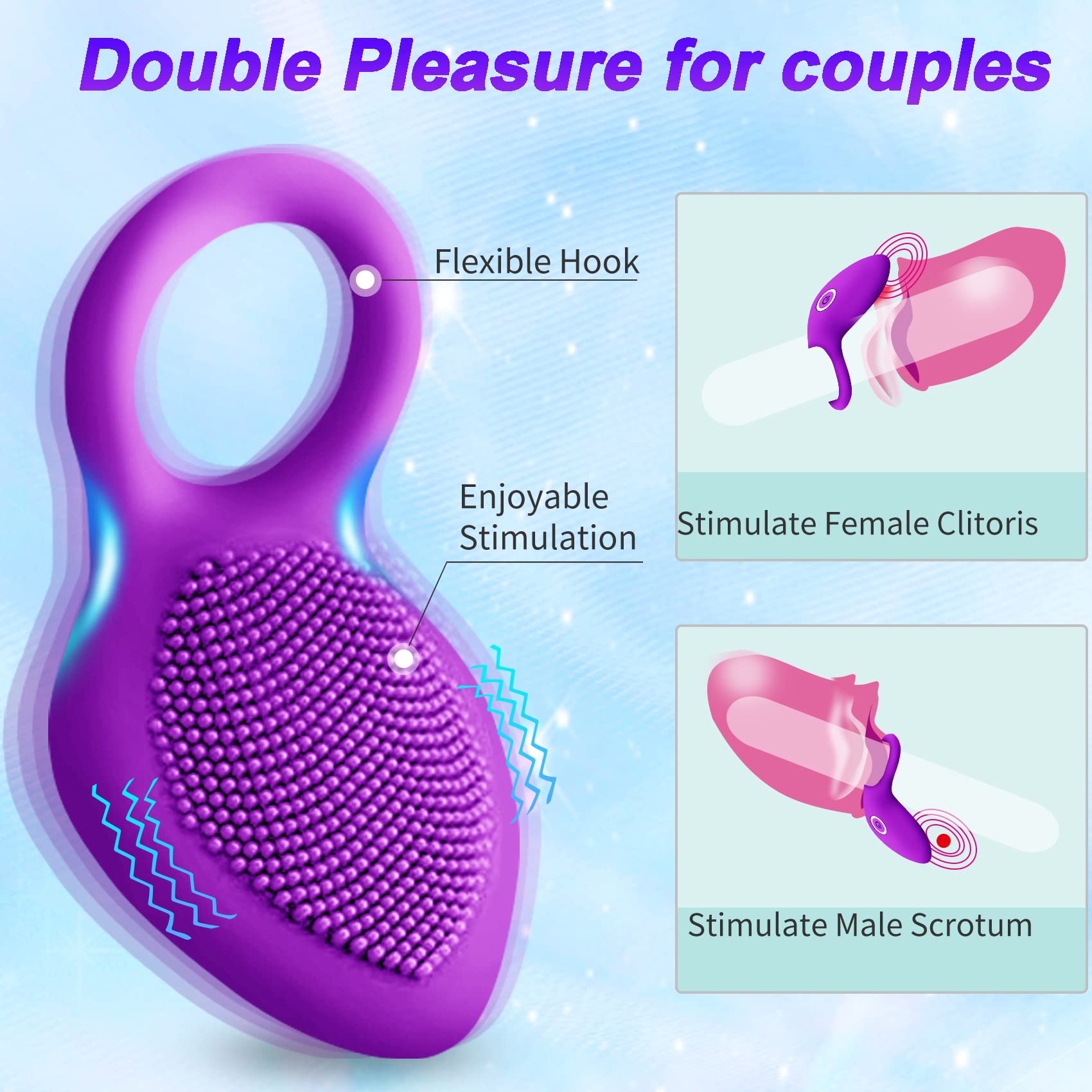 Vibrating Cock Ring,Rechargable Silicone Stretchy Penis Rings with 10 Intense Vibration Modes for Men Couples Pleasure,Male Erection Enhancing and Female Clit Vibrators,Adult Sex Toys & Games