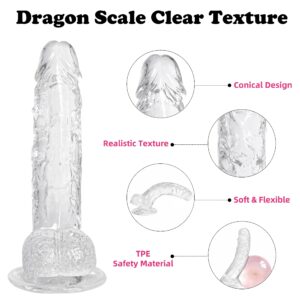 Alovegarden 7.6 Inch Realistic Dildo G-Spot Stimulation Dildos with Powerful Suction Cup for Hands-Free Play Anal Adult Sex Toy for Women and Couple (Clear)