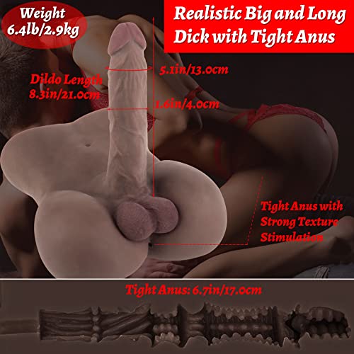 Male Sex Doll with Flexible Dildo Realistic Huge Cock, Black Men Sex Dolls for Women, Male Sex Doll Torso Tight Anal Hole 8in Cock for Female Masturbation, Unisex Masturbator Toy for Gay Couple 7lb