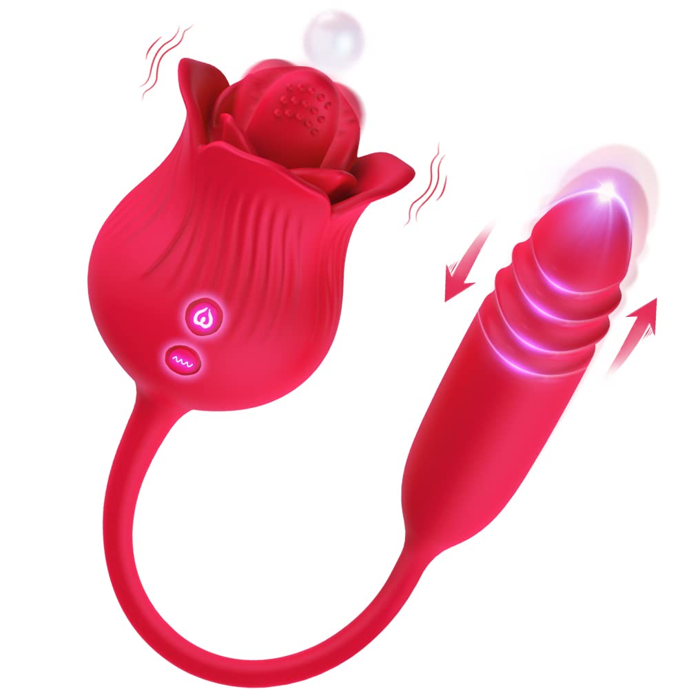 Rose Toy Vibrator for Woman,Clitoral Tongue Vibrator Sex Toys with 10 Speed Modes,G-spot Dildo Rose Nipple Massager Licking Stimulator for Women