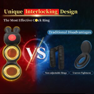 Vibrating Cock Ring with Bunny Ears, Dual Silicone Penis Ring Couple Male Vibrator Sex Toy for Clitoris Testicles Taint Stimulation, Adult Couples Sex Toys, Vibrators Rings for Men Couples Pleasure