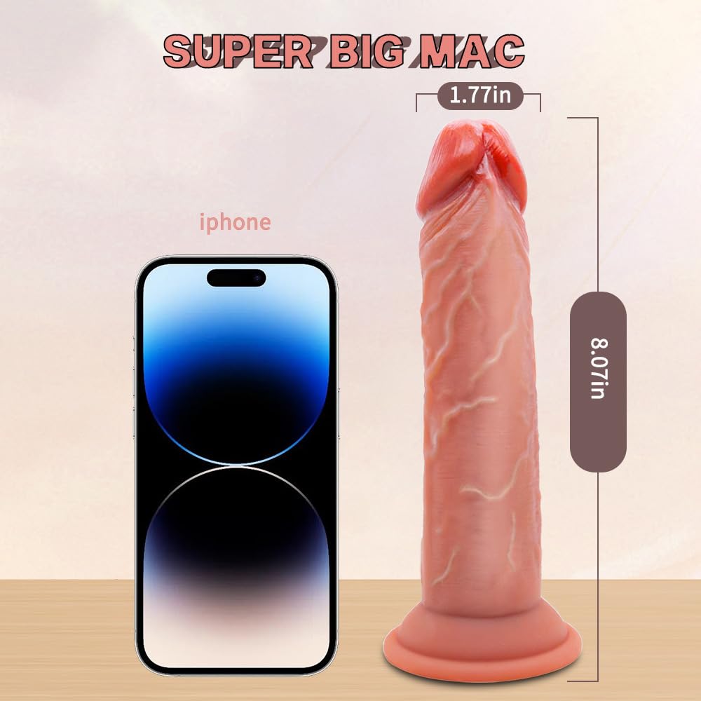 Realistic Dildo Sex Toy for Women,G-Spot Huge Silicone Dildos with Powerful Suction Cup for Hands-Free Play,8.07inch Realistic Penis Anal Plug for Women and Couple