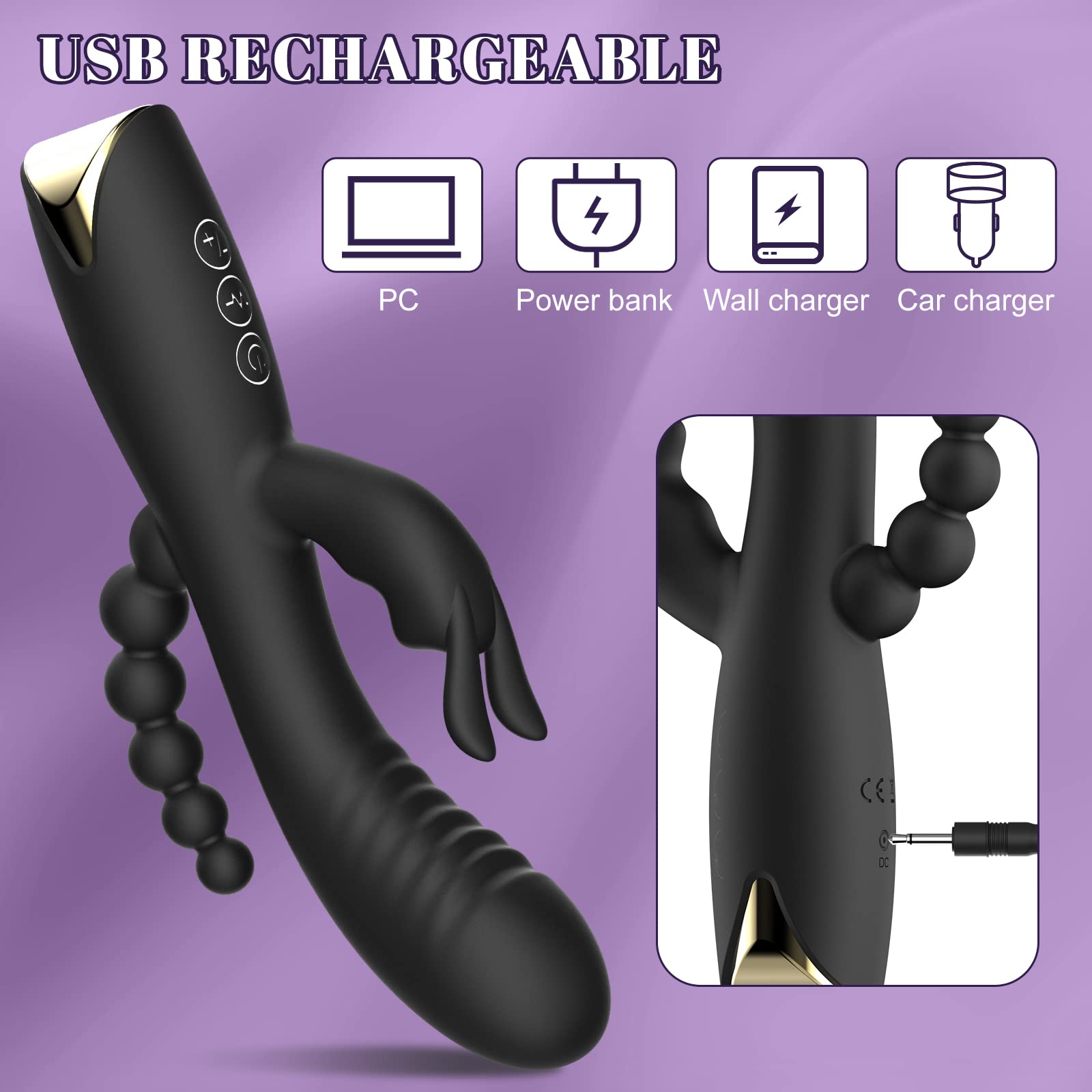 Rabbit Anal Dildo Vibrator with 10 Vibrating Clitoris Stimulator Sex Toy 3 in 1 G Spot Vibrator, Anal Stimulator Massager for Adult Sex Toys Women & Couple Games Silicone Waterproof Rechargeable