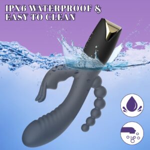 Rabbit Anal Dildo Vibrator with 10 Vibrating Clitoris Stimulator Sex Toy 3 in 1 G Spot Vibrator, Anal Stimulator Massager for Adult Sex Toys Women & Couple Games Silicone Waterproof Rechargeable