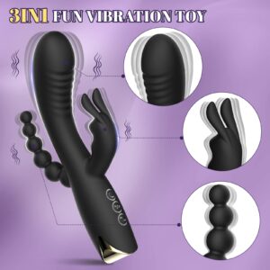 Rabbit Anal Dildo Vibrator with 10 Vibrating Clitoris Stimulator Sex Toy 3 in 1 G Spot Vibrator, Anal Stimulator Massager for Adult Sex Toys Women & Couple Games Silicone Waterproof Rechargeable