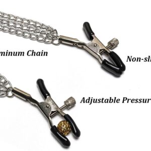 Adjustable Nipple Clamps with Chain - BDSM Restraint Kits Nipple Stimulator Adult Sex Toys for Women Solo or Couples Play - Sensual Fetish Nipple Clips and Breast Teasers (A)