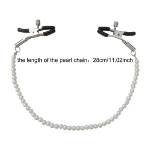 Nipple Clamps Bells Pearl Chain and Nipple Suckers 2pcs Vacuum Suction Cup Sexual Pleasure Non Piercing Adjustable Chain Nipple Clip on Jewelry Breast Clamps for Adult Women White