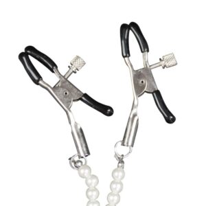 Nipple Clamps Bells Pearl Chain and Nipple Suckers 2pcs Vacuum Suction Cup Sexual Pleasure Non Piercing Adjustable Chain Nipple Clip on Jewelry Breast Clamps for Adult Women White