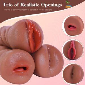 Sexy Slave Sex Toys Male Pocket Pussies Sex Toy - Trio Pack of 3 Mouth Sex Doll, Vagina Blowjob Male Masturbator, Anal Flesh Light, Silicone Stroker for Mens Pleasure, Consoladores Sex Toys for Men