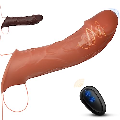 ROSYROSY Vibrating Cock Sleeve Penis Ring Sex Toys, Ultra-Soft Penis Extender with 10 Vibrations for Prolonged Erection, Realistic Silicone Pennis Enlarger Dildo Adult Toys for Men Couple