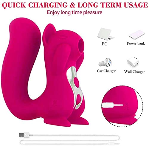 Squirrel Sucking Vibrator Adult Toy for Couples Sexual Pleasure, Clitoral Suction Cup Vibrating Dildo Sex Toy Vibrator for Women, Rechargeable Silent Vibrator with 10 Sucking and Thrusting Modes