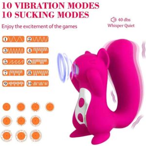 Squirrel Sucking Vibrator Adult Toy for Couples Sexual Pleasure, Clitoral Suction Cup Vibrating Dildo Sex Toy Vibrator for Women, Rechargeable Silent Vibrator with 10 Sucking and Thrusting Modes