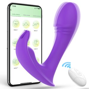 Wearable Panty Vibrator App Remote Control Butterfly Vibrator, Realistic Dildo Vibrator Rechargeable Rabbit Vibrator with 9 Vibrating Modes Panties Sex Toys for Women Couples Play, Purple