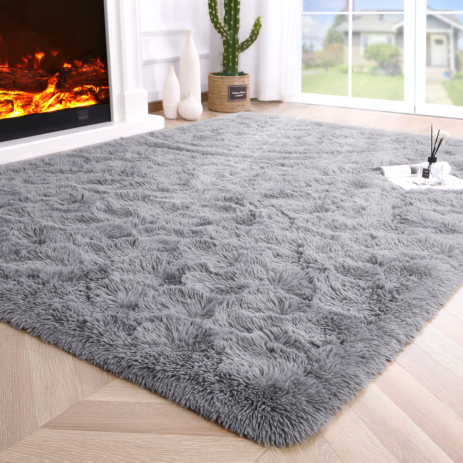 Noahas Fluffy Bedroom Carpet,4x5.3 Feet,Shaggy Fuzzy Grey Soft Rugs for Bedroom,Kids Room,Plush Nursery Rug for Baby,Thick Area Rugs for Living Room,Cute Room Decor for Girls Boys