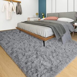 YJ.GWL Soft Fluffy Area Rugs for Bedroom Living Room 4x6 Feet, Grey Plush Shag Carpet Non Slip for Nursery Playroom Dorm, Indoor Modern Fuzzy Rug for Kids Girls Room Home Decor